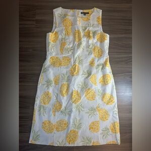Brooks Brothers Pineapple Print  Dress White Yellow Size 12 Sleeveless Summer